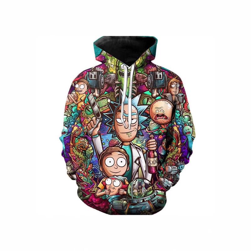 Cross-Border New 3D Digital Printing Comic Series Hoodie Rick and Morty Printed Casual Sweatshirt for Men