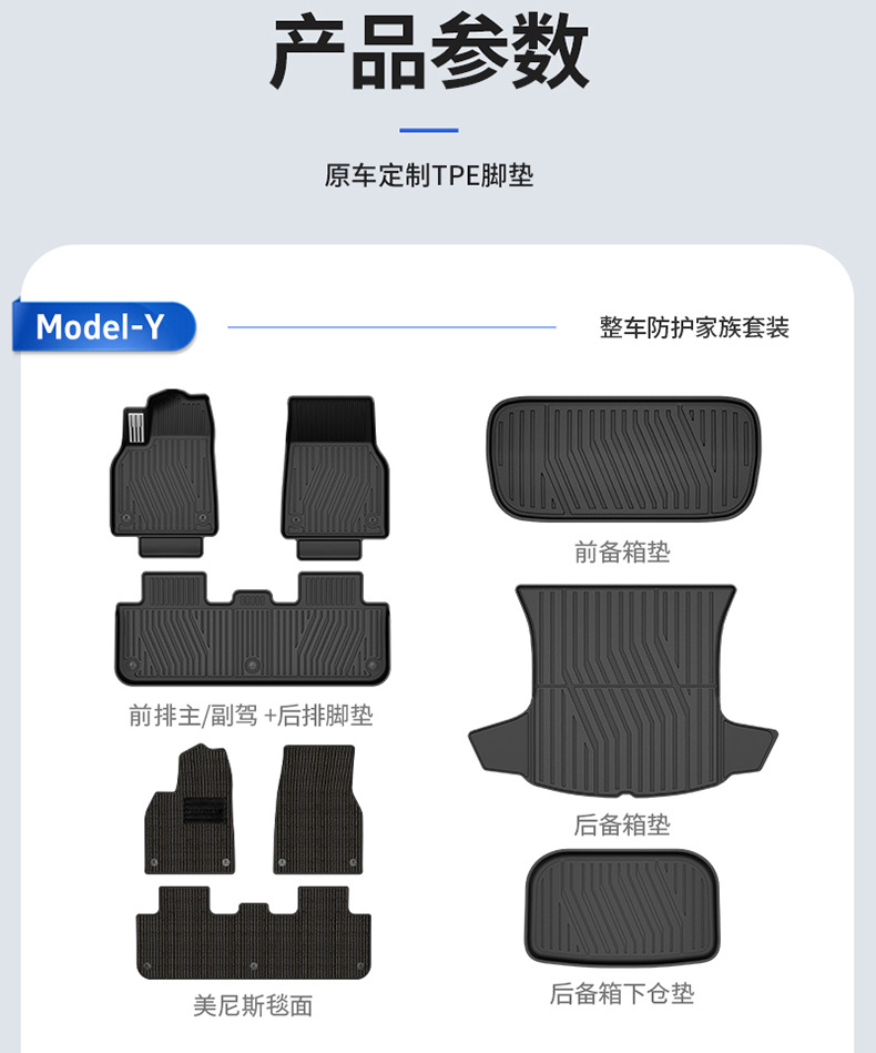 Suitable for Tesla Model Y Model 3, All-Weather Tpe Car Floor Mats and Trunk Mats