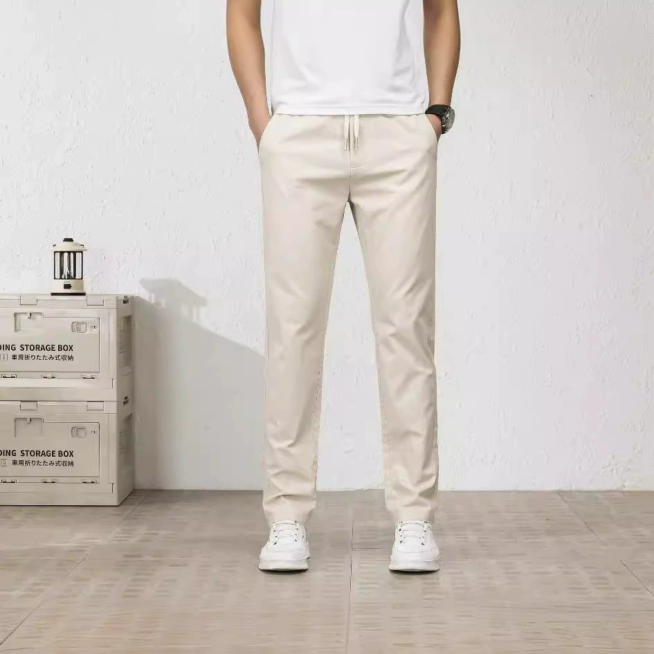 Летние тонкие мужские повседневные брюки хлопчатобумажные эластические спортивные штаны свободная прямая одежда дышащий тренд длинные брюки