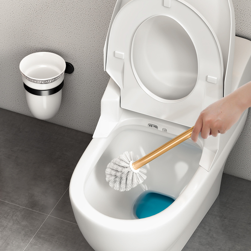 Toilet brush holder without drilling, wall-mounted space aluminum, luxury black gold ceramic cup, toilet brush set