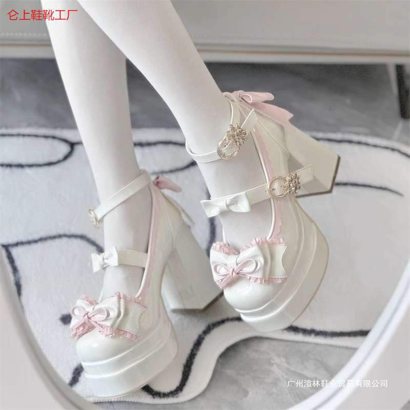 Cute Bow Ultra-High Heels Waterproof Platform Sweet Heightening Lolita Shoes Lolita Shoes Shoya Flats