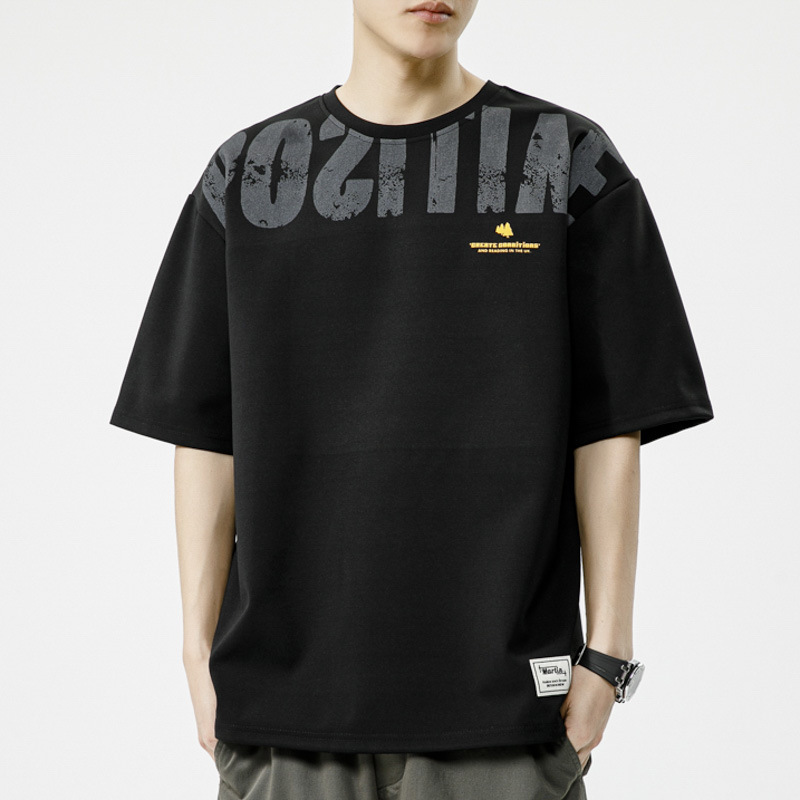 Short sleeved T-shirt for men's summer American fashion label printing trend versatile loose casual half sleeved top_voghion.com