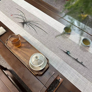 Hand-painted tea mat cotton linen fabric Zen waterproof tea tablecloth tea plate mat Chinese table flag double-layer kung fu tea ceremony accessories
