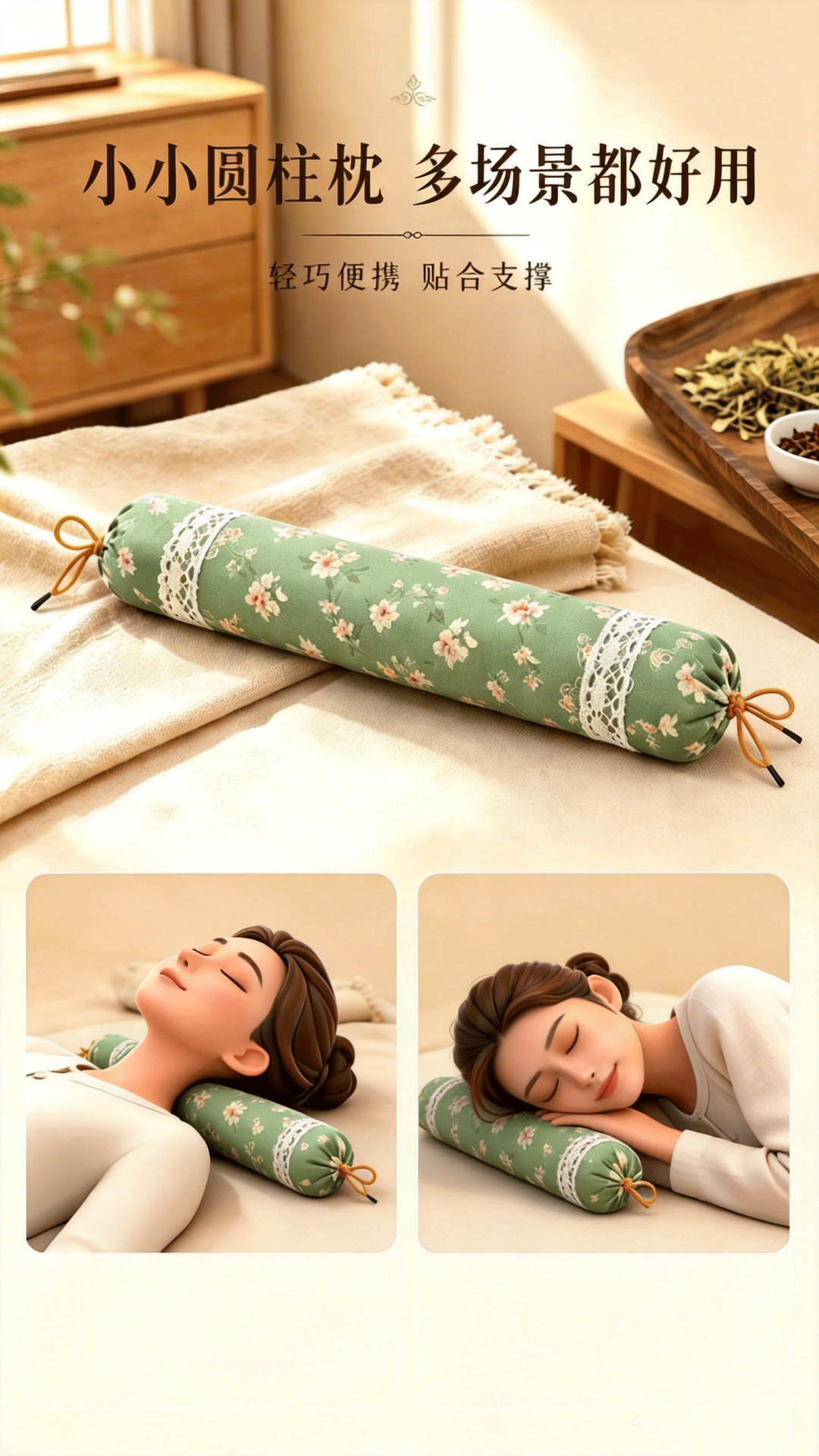 Ai Cao Mugwort Cervical Pillow Cylindrical Neck Support Pillow Washable Cover Home Use in use