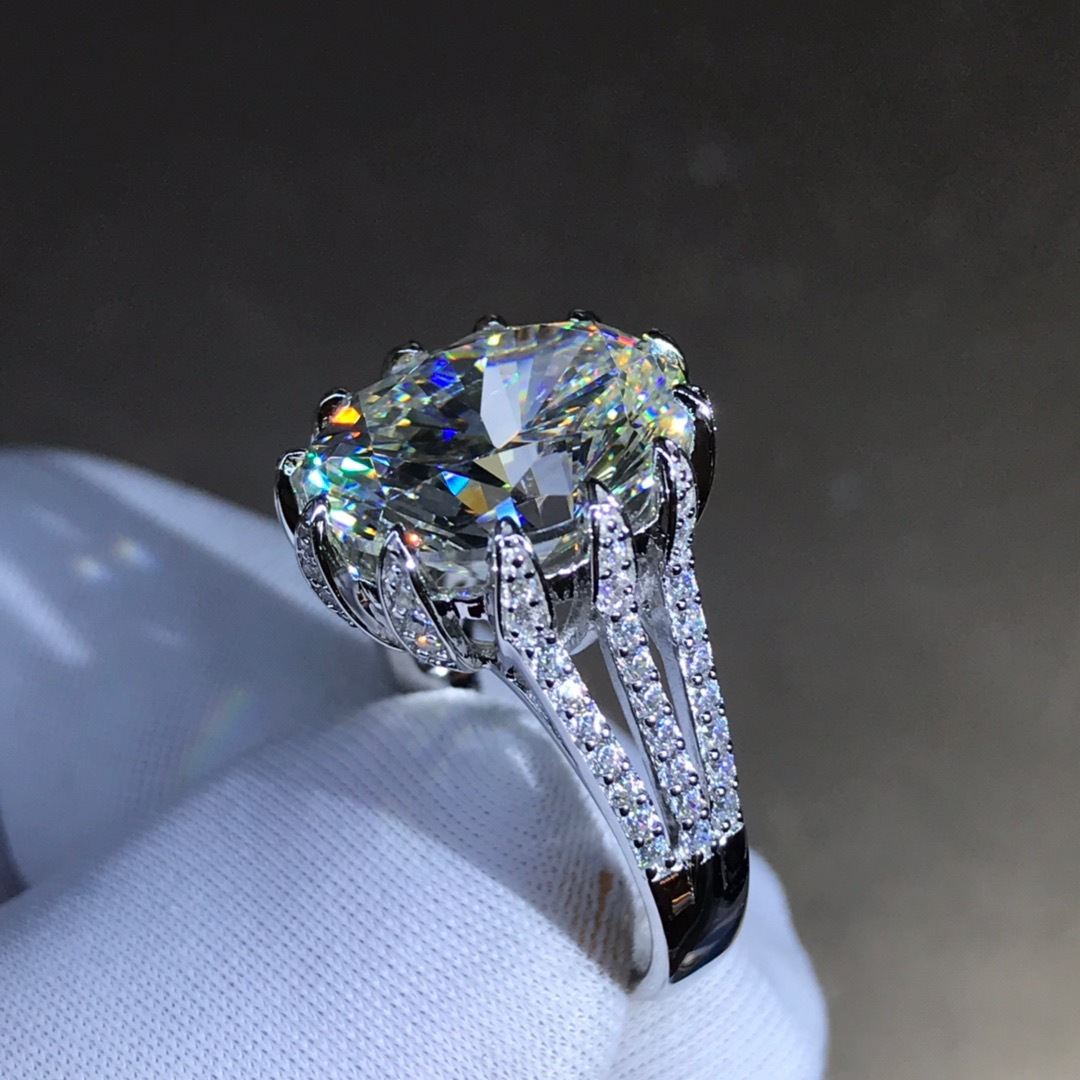 6 quilates VVS grado 3EX Oval anillo de diamantes de alto carbono con incrustaciones de diamantes importados de alto carbono Rosa G color amarillo joyería