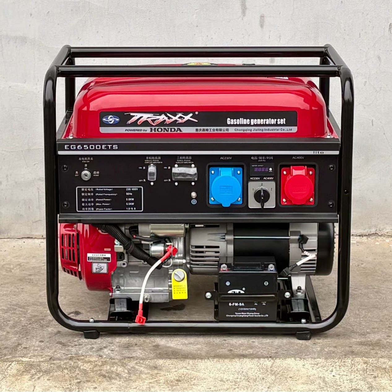 嘉陵本田5KW/5.5KW单相三相/等功率电启动汽油发电机组带移动轮子