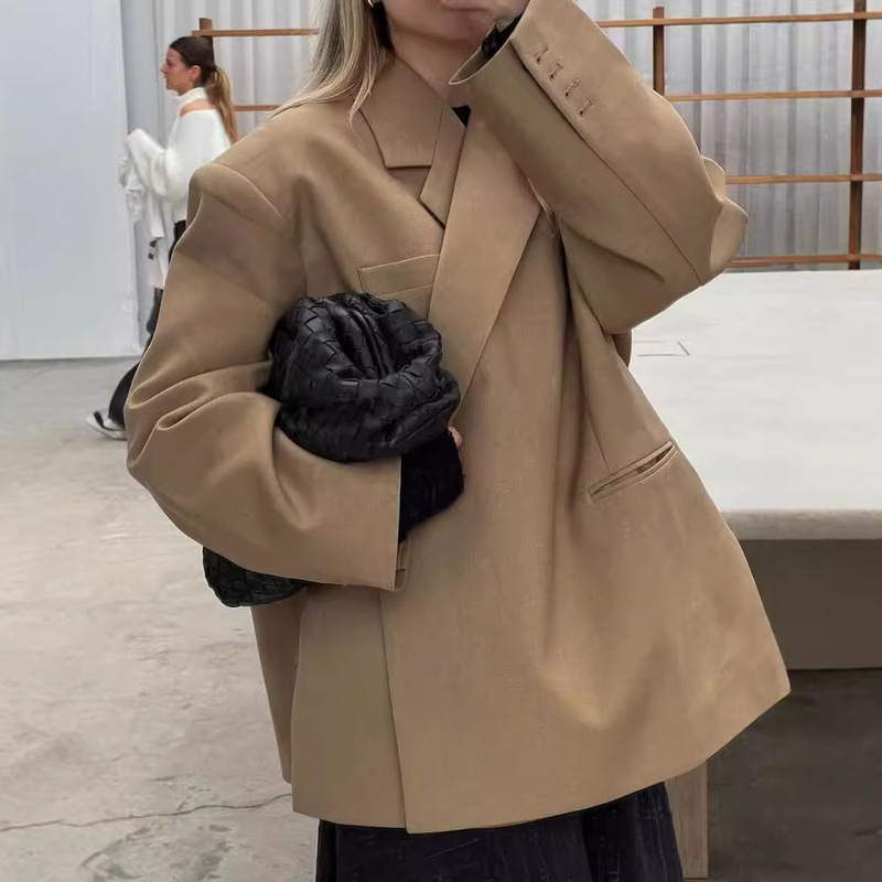 Lapel Side-Slit Blazer 2026 Autumn/Winter European and American Cross-Border Fashion Women's Loose Pocket Commuter Jacket