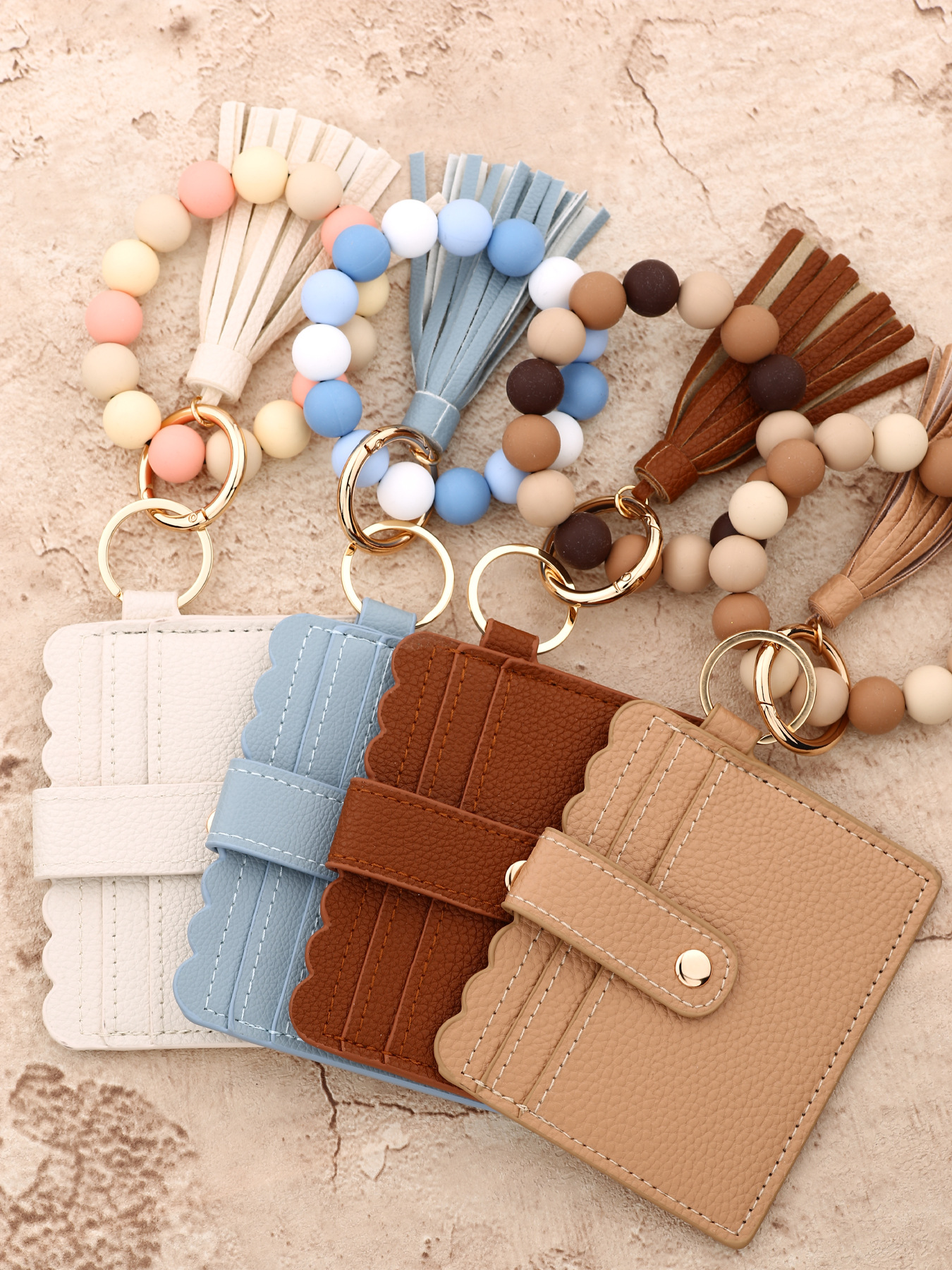 Tassel Fashion Element Snap Button Closure Type Women's Solid Color PU Silica Gel Tassel Snap Button Card Holders