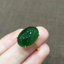 仿真玉石翡翠戒指女式925镀银K金镀玫瑰金指环镶嵌蛋面菠菜绿复古