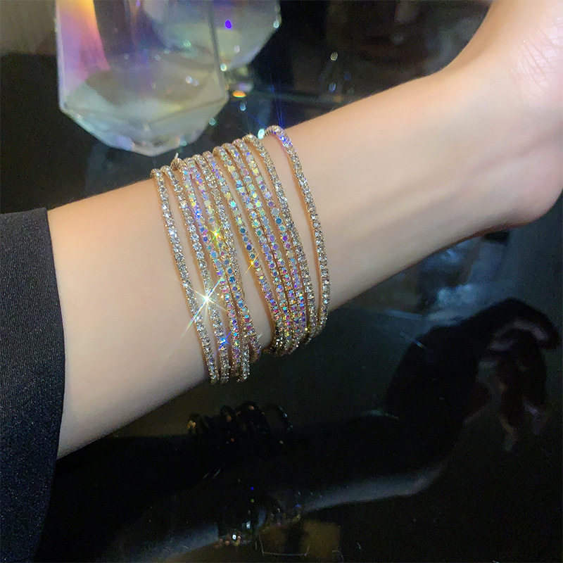Full Diamond Bracelet for Women, Tennis Chain, Row of Diamonds, Zircon, Artificial Diamonds, Full Diamonds, Broken Diamonds, Sparkling, Light Luxury, Niche and Exquisite