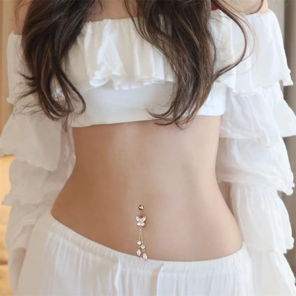 Piercing nombril papillon cœur en zircon bijou de corps_voghion.com