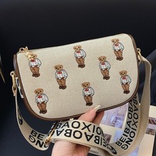 北包包源头工厂宽带单肩斜挎帆布刺绣提花熊单肩斜挎女士百搭