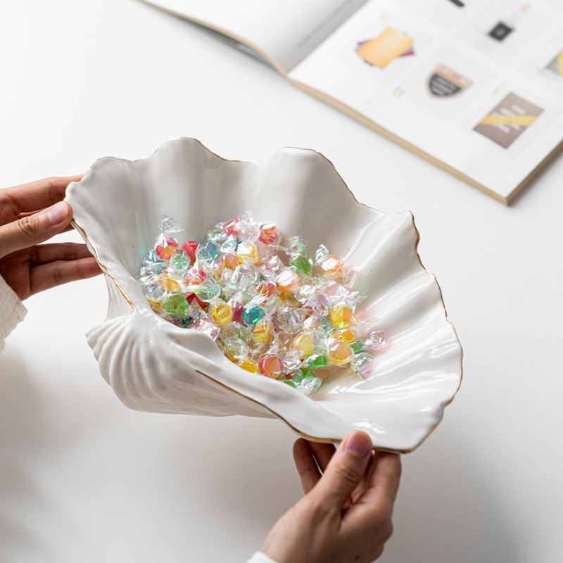 Dehua Ceramics Wholesale European-Style Gold-Rimmed Shell Plate Daily Ceramic Plate Fruit Candy Decorative Plate One-Piece Dropshipping