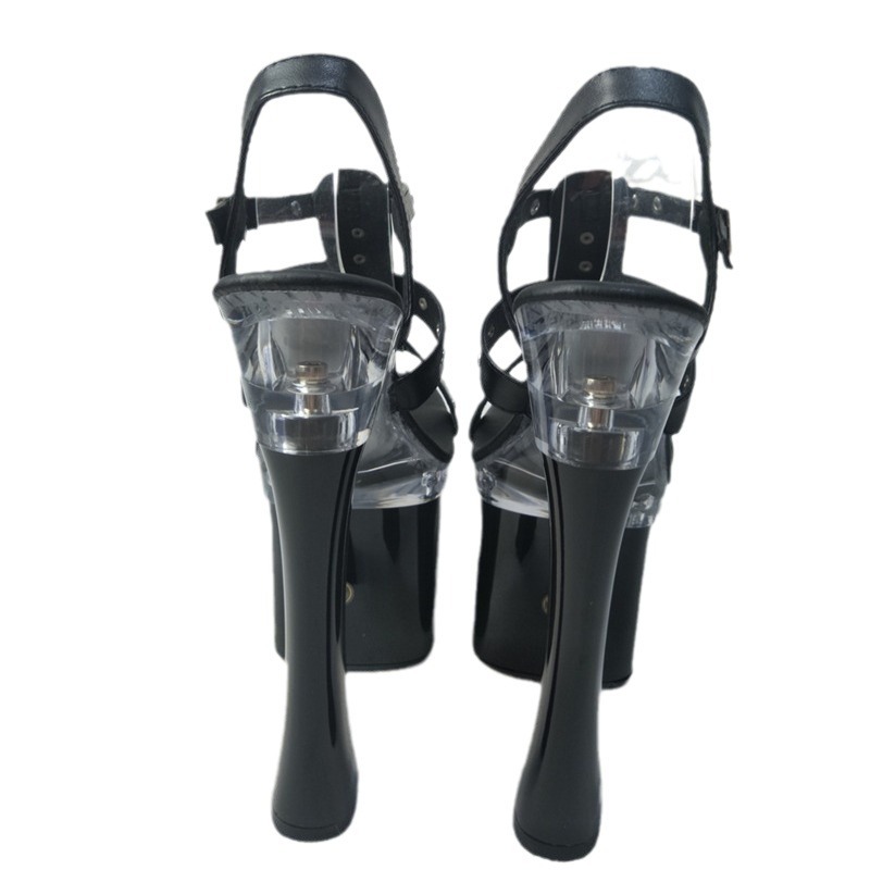 18cm zapatos de boda de tacones altos negros zapatos de moda de club de verano nuevos tacones gruesos huecos sandalias de dedo de fuga de verano para mujeres