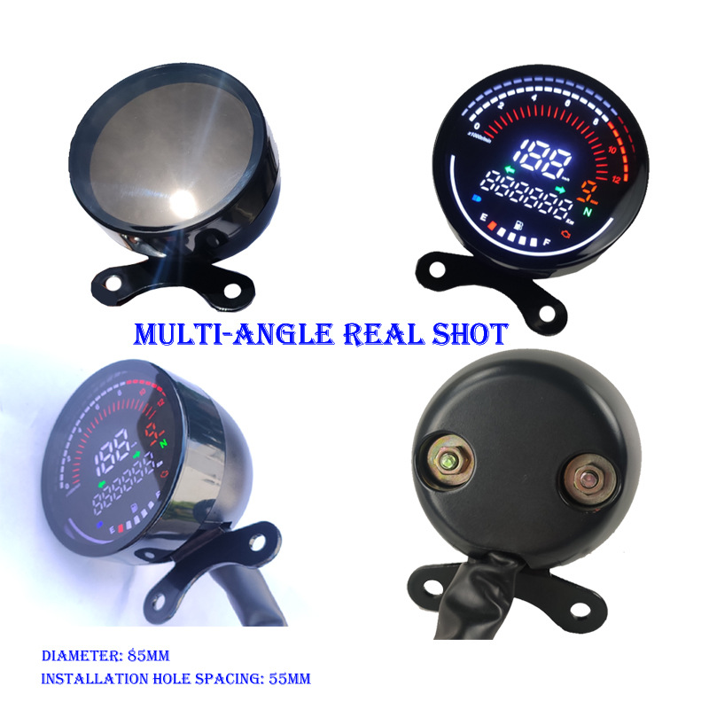 Retro Motorcycle LCD Digital Meter Speedometer Tachometer Odometer