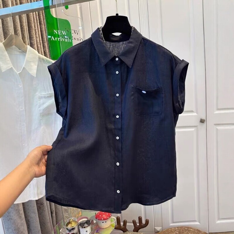 French-Style Vintage Cotton and Linen Sleeveless Shirt for Women, Summer 2025, Fashionable Versatile Loose Fit Slimming Turn-Down Collar Cotton and Linen Blouse Top