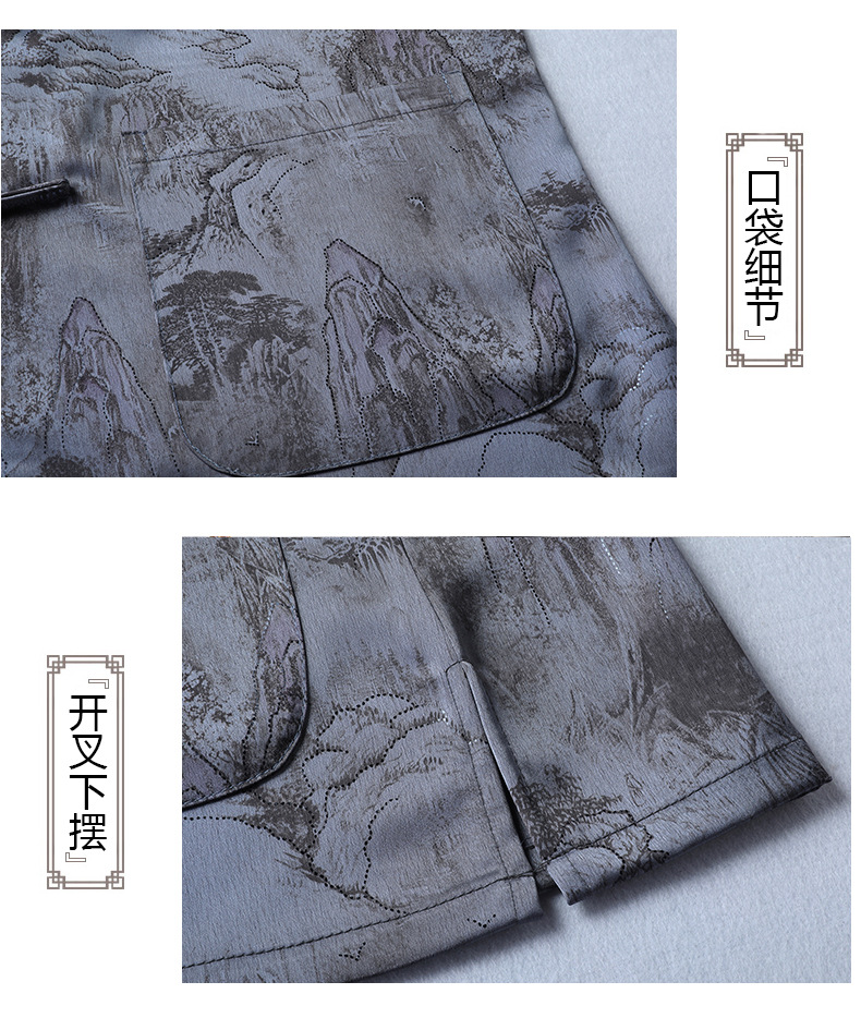 Bộ đồ mùa hè nam trung niên áo sơ mi ngắn tay phong cách Trung Hoa — Màu xanh lam YH-820 chi tiết 16