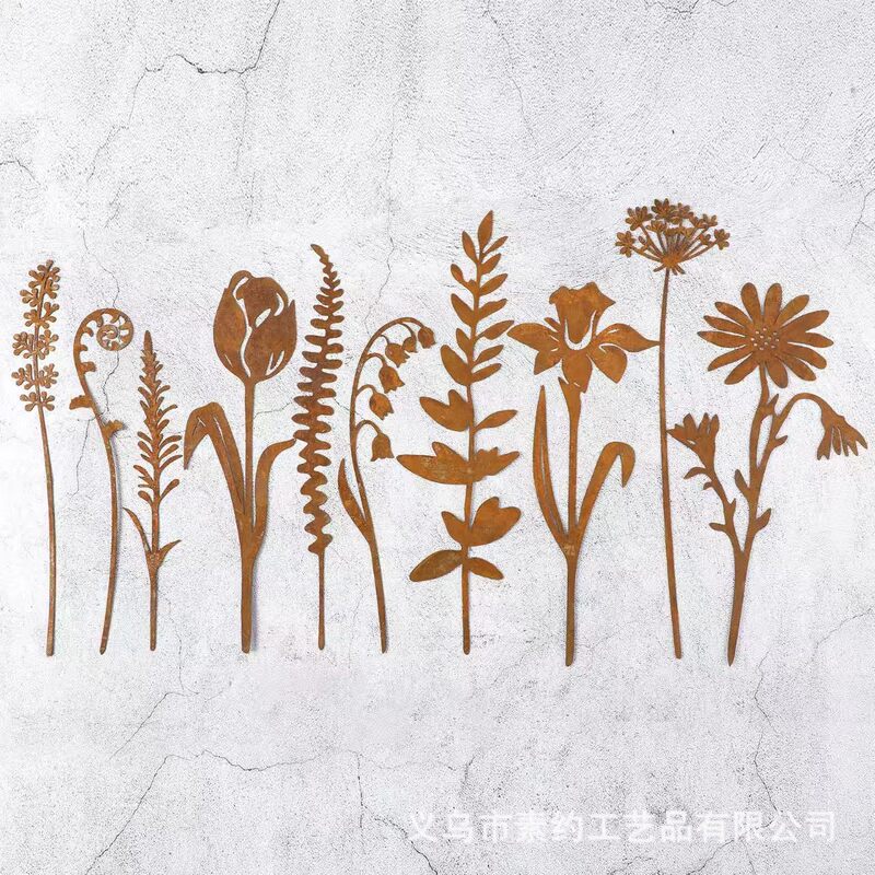 Cross-Border Amazon Popular Rusty Metal Flowers Ferns Simulated Plants Iron Crafts Garden Decorations
