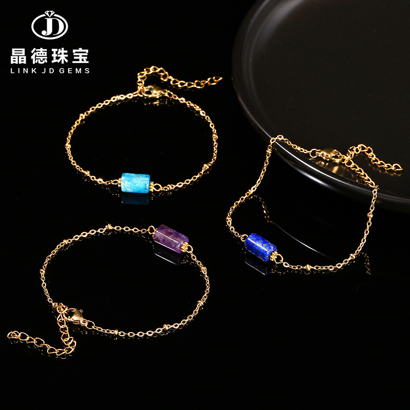 Jingde jewelry natural crystal round tube beads stainless steel bracelet black tourmaline amethyst with beads jewelry wholesale