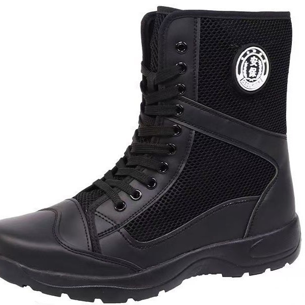 透气网面帆布执勤作训l拉链超轻工作鞋高帮保安鞋夏季高腰保安靴