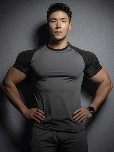 Summer sports elastic quick dry solid color base short sleeve…