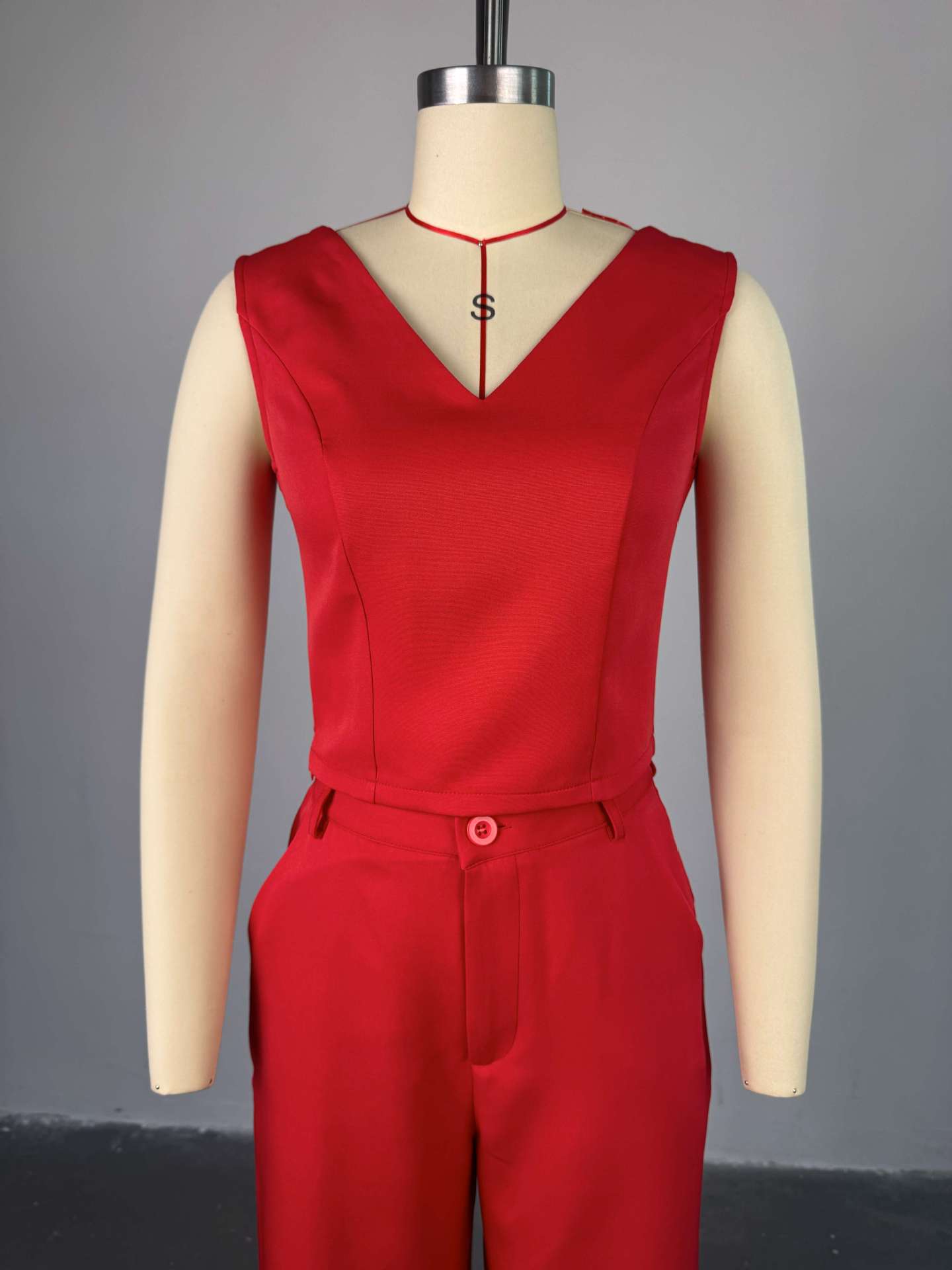 Women Clothing Spring Solid Color Backless Bow Top Wide Leg Trousers Casual Suit