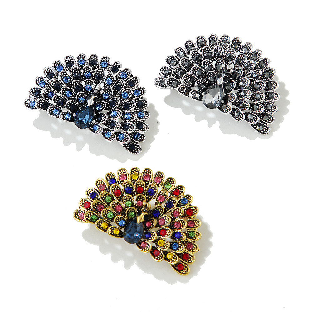 Spilla a forma di pavone con strass in lega retrò alla moda coreana, personalità creativa, abbigliamento da donna, spilla per gioielli_voghion.com
