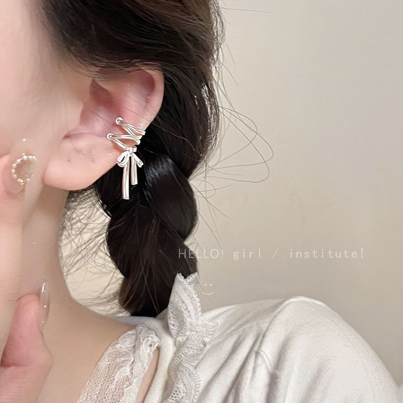 Bow Knot Pattern Women's Gender 1 Pair Sweet Bow Knot Inlay Alloy Zircon Ear Cuffs