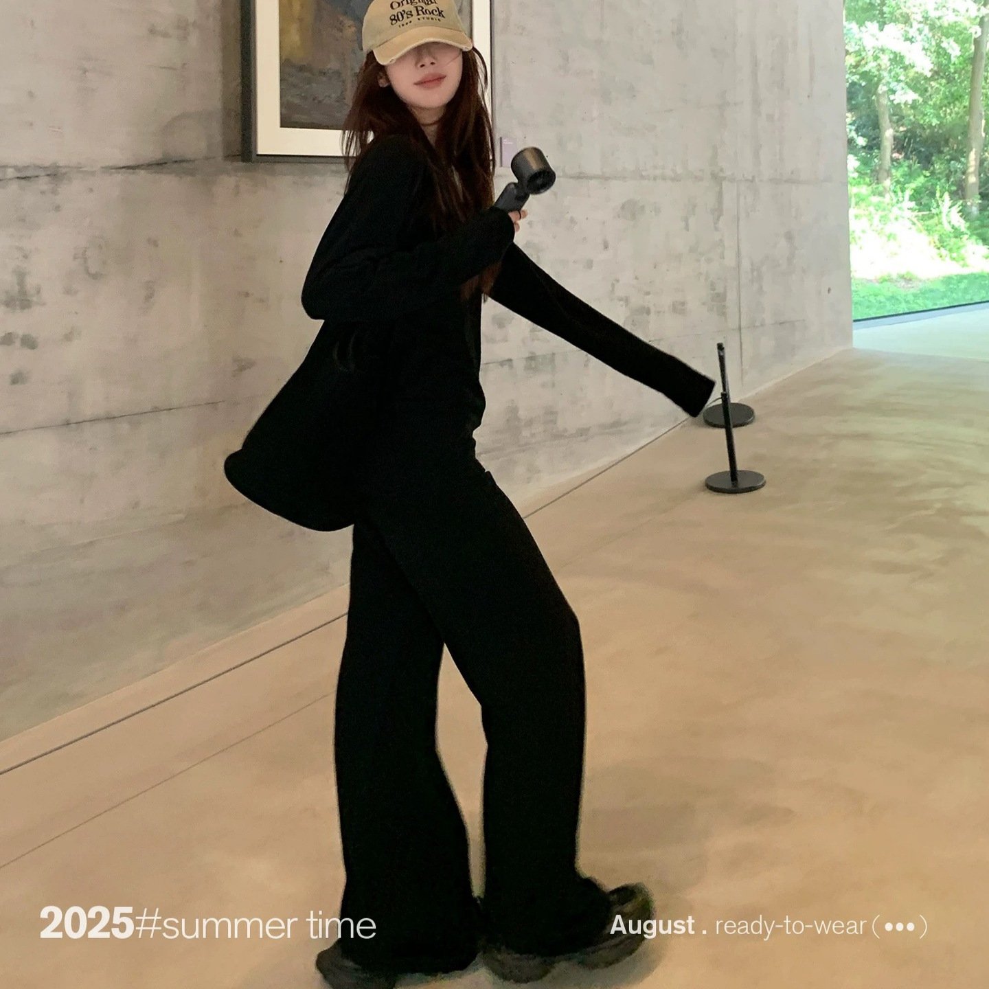 Sunoneone Korean Style Lazy Casual Sports Suit Women's Autum Round Neck Long-Sleeved Top Wide-Leg Pants Two-Piece Set