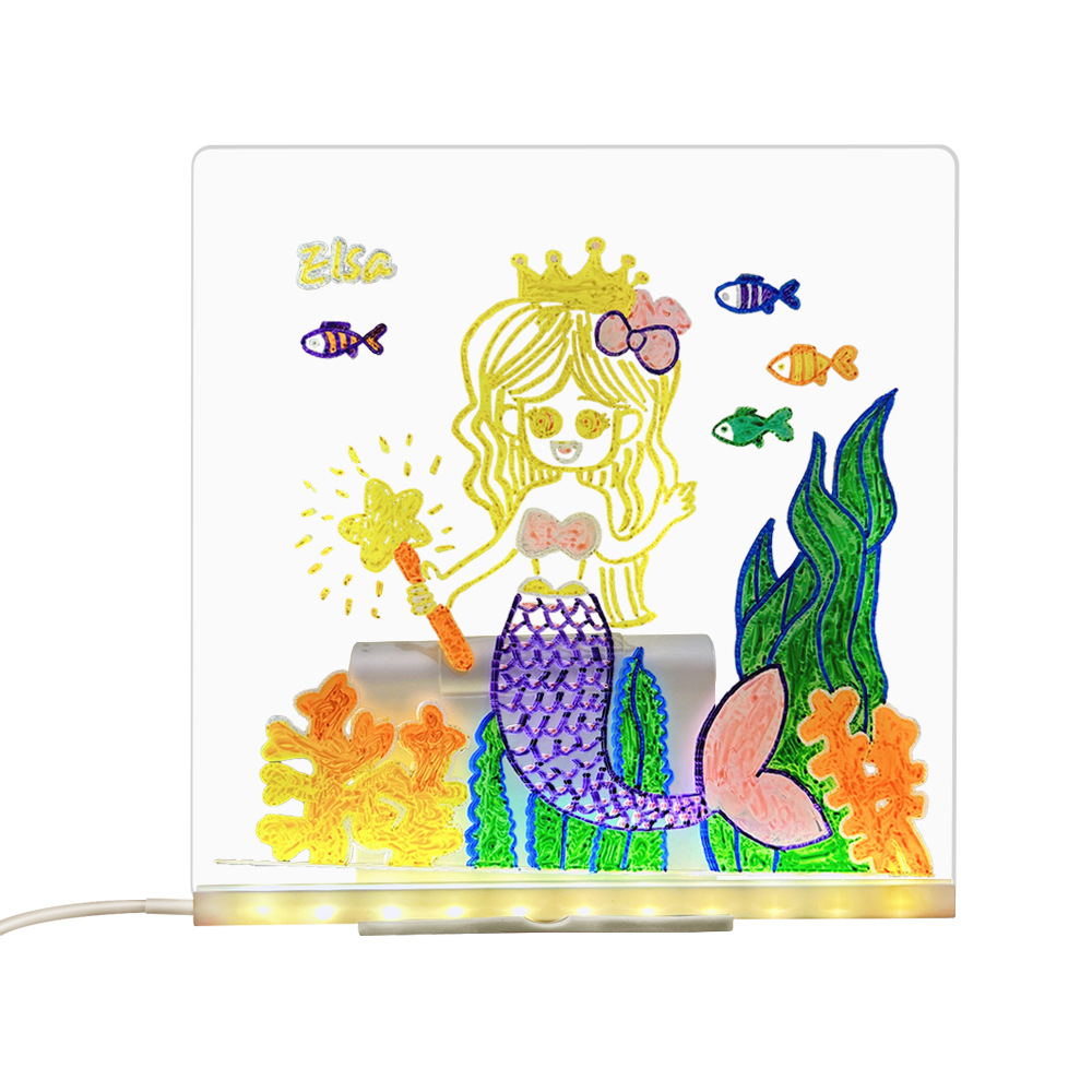 USBLED multifuncional acrílico atmósfera lámpara tablero de mensajes borrable tablero de dibujo infantil idea de regalo de cumpleaños