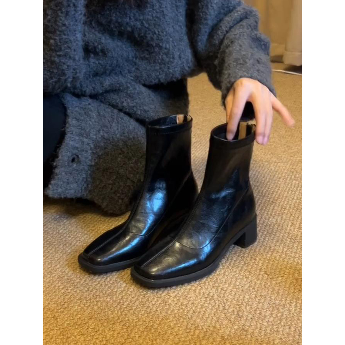 in stock and fast delivery ~ High Heel Stretch Thin Boots Autumn and Winter Retro Thick New Style Square Head Elegant Martin Boots Short Boots for Women