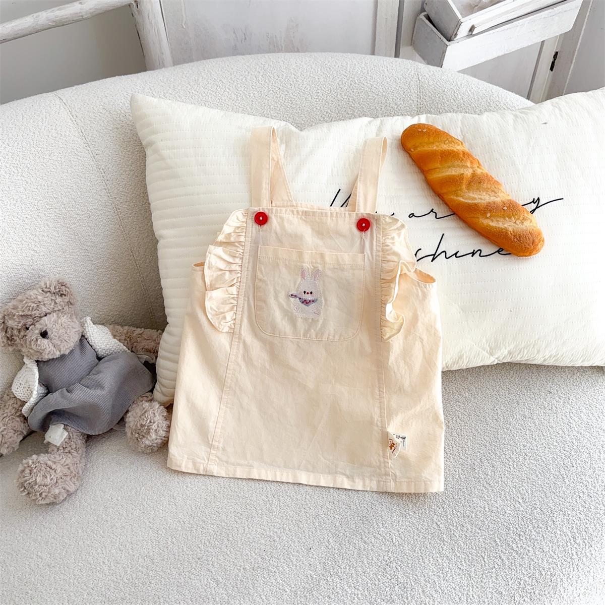 Niñas a rayas sin mangas nuevo verano niña bebé dulce camisa de fondo niños bordado conejo falda con tirantes traje de dos piezas