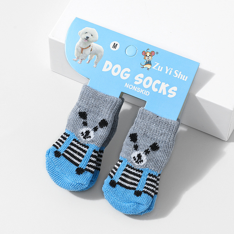 Nuevos calcetines para mascotas de alta calidad antideslizante inferior cachorro calcetines perro pie cubierta de peluche perro caniche calcetines de algodón suministros
