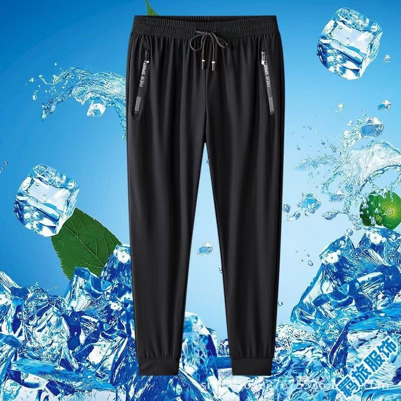 Pantalones de hielo para hombres de verano delgados elásticos transpirables rápidos secos rectos sueltos grandes pantalones de corredor al por mayor