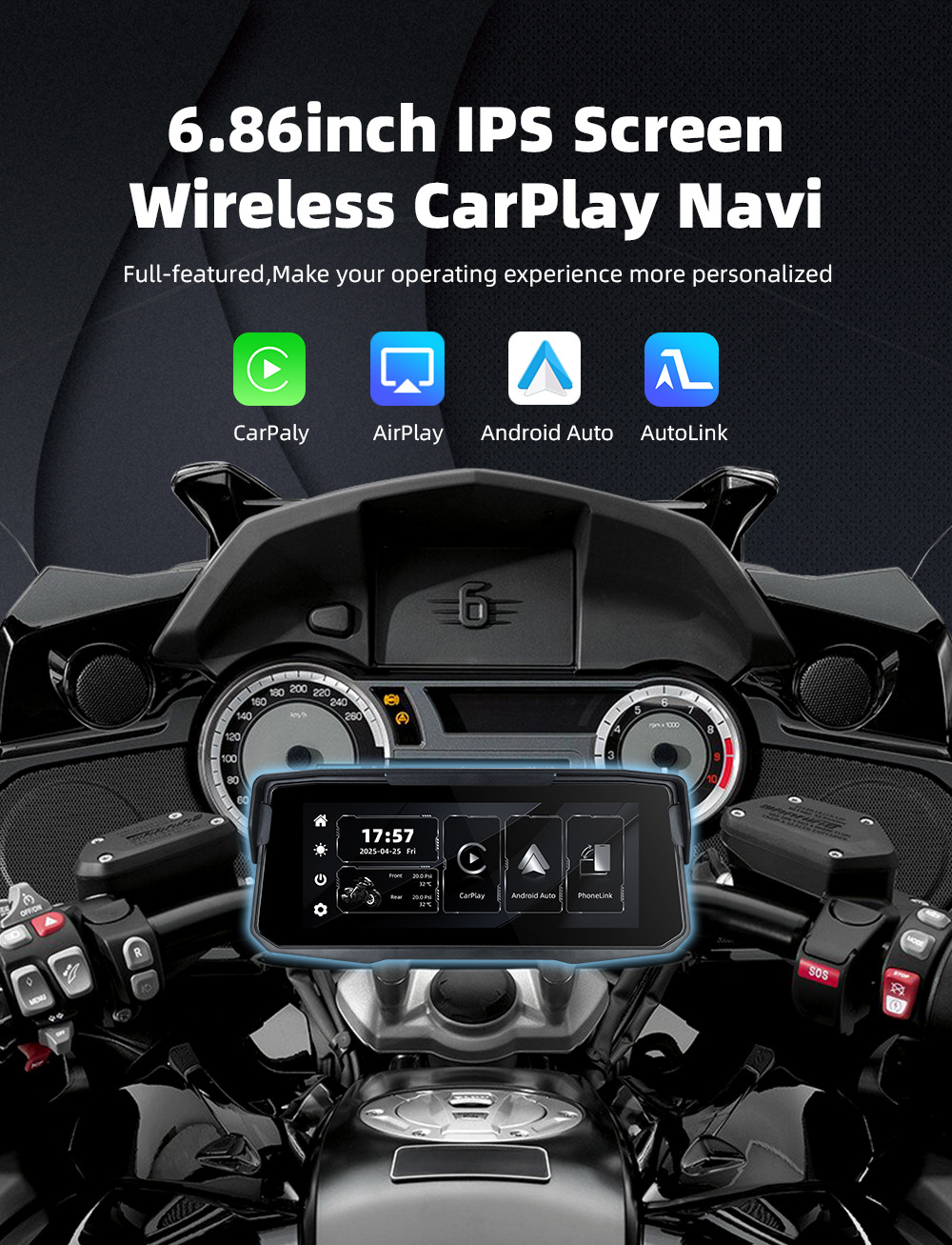New Products 6.86inch Motorcycle Carplay Portable Navigation Can Support Quick Release Bracket