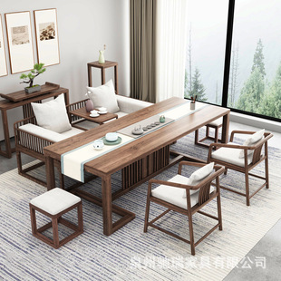 New Chinese style solid wood Tea Table Office reception Zen tea table simple solid wood arhat bed tea table combination full set