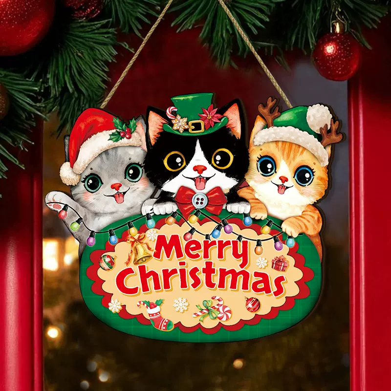 跨境圣诞节木质挂牌门牌南瓜可爱黑猫装饰画节日气氛壁挂墙饰壁挂