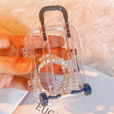 婚庆创意喜糖盒桌面化妆品透明拉杆箱收纳盒微景观拉杆箱玩具透明|ms