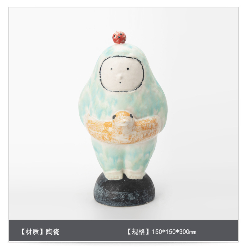景德镇纯手工陶瓷侘寂风花瓶卡通摆件送礼趣味客餐桌软装花器饰品|undefined