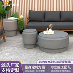 意式轻奢极简茶几边桌艺术圆形水泥茶几现代小户型桌子组合高级感
