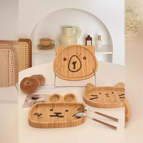 【Yuanjin Bamboo】Bamboo Baby Food Plate with Ins Cartoon Style Creative Cute Animal Design