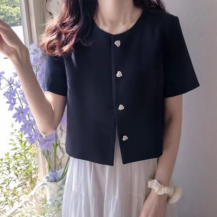 Chanel-Style Thin Blazer for Women 2025 New Summer Round Neck Single-Breasted Casual Versatile Short Blazer