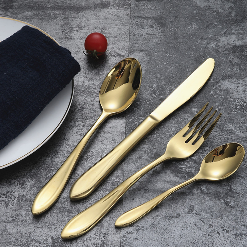 201 Stainless steel Steak knife Fork spoon 3 sets Western originality hotel golden Knife and fork Coffee spoon Four piece suit