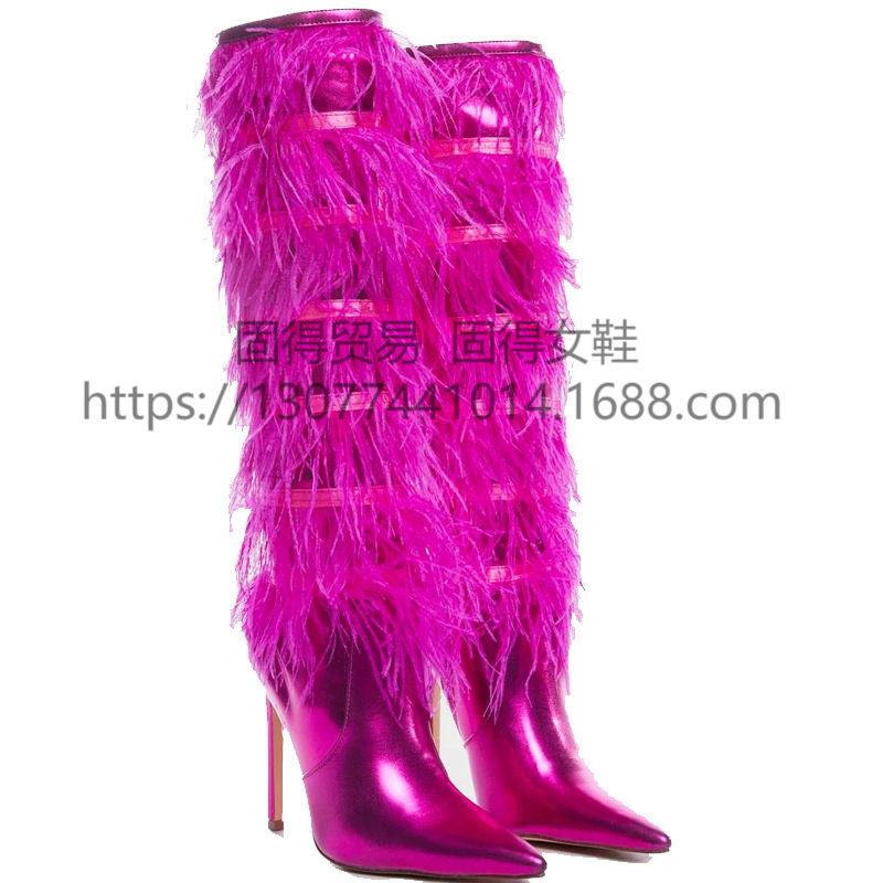 Cross-border independent station ins fashion catwalk plush fairy stiletto Boots women's shoes Long Boots AliExpress Cross-border independent station ins fashion catwalk plush fairy stiletto Boots women's shoes Long Boots AliExpress