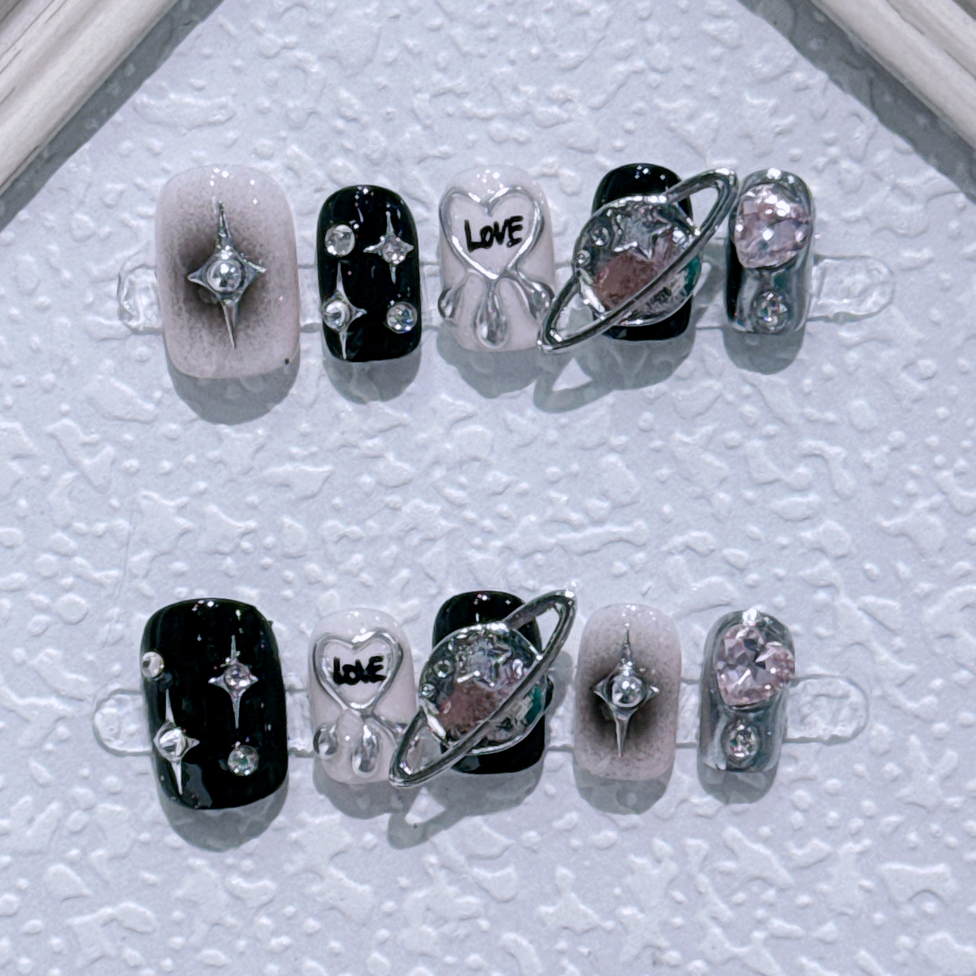 Miss Meow manicura hecha a mano chica caliente planeta corto cuadrado medio escalera parche producto terminado