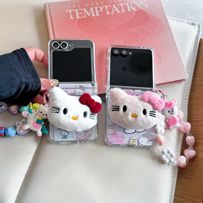 Autumn and Winter Cute Plush Kt Foldable Protective Case Hello Kitty Suitable for Samsung Galaxy Z Flip7 Phone Case for Women