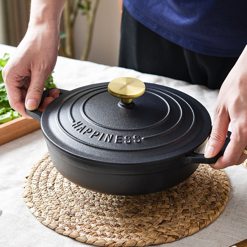 Pequeña felicidad 23cm olla de esmalte de hierro fundido sin recubrimiento hogar multifuncional olla de sopa olla de mariscos