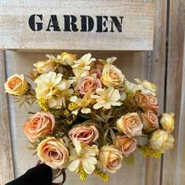 秋色小把玫瑰花家居客厅餐桌假花秋色5叉穗粒玫瑰野菊花婚庆