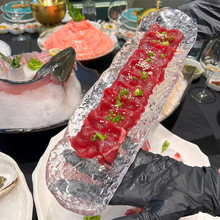 W1TR批发时尚长条玻璃装和牛肉烤肉冷菜盘日料刺身碟饭店火锅