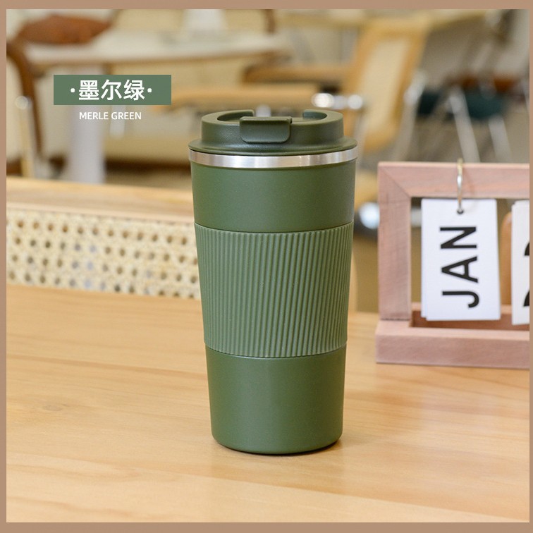 Termo de Café de Tercera Generación 304 con Funda de Silicona para Auto, Antideslizante, Portátil, de Acero Inoxidable.